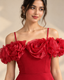 Elegent Crimson Floral Gown Dress