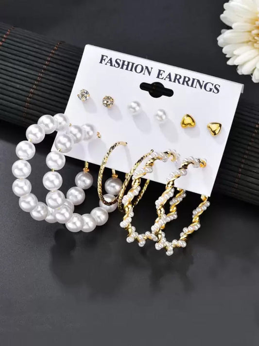 Pearl Heart Earrings Set