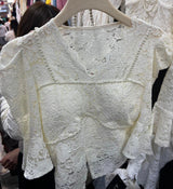 Pearl-Trimmed Lace Top