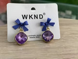 Purple Crystal Bow Charm Earrings