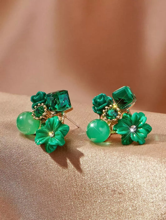 Emerald Blossom Cluster Earrings