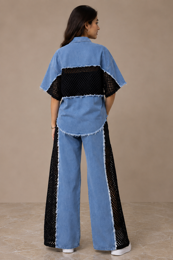Vita Neted Denim Co-ord Set With Free Inner Vest Included