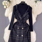 Modern Plaid Belted Dress