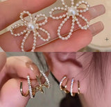 Pearl Blossom & Crystal Spiral Hoop Earring Combo