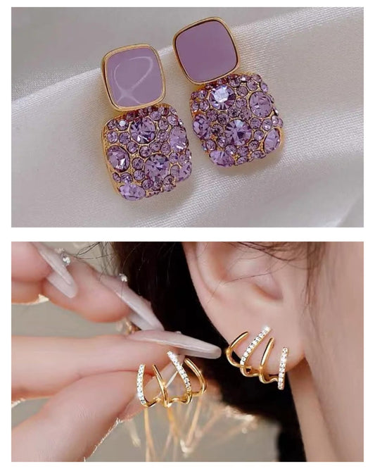 Lavender Luxe & Crystal Spiral Hoop Earring Combo