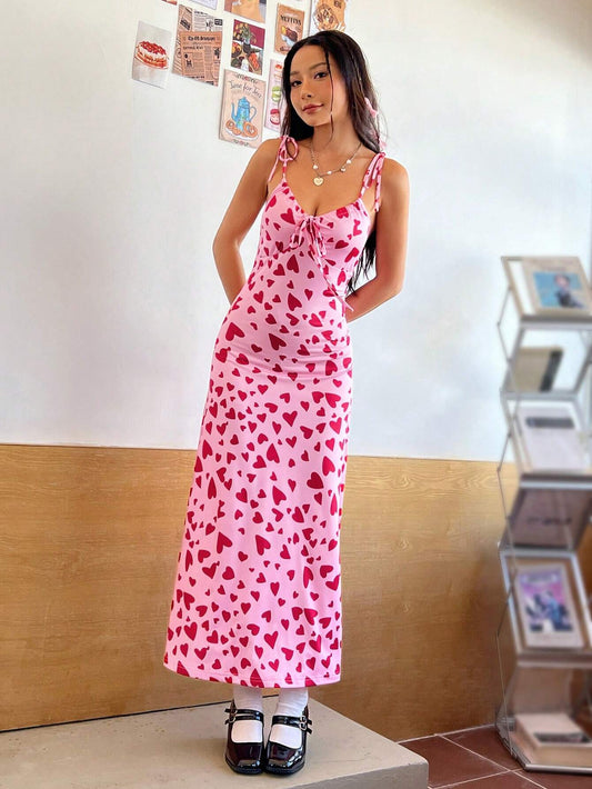 Rosy Heart Printed Knot Dress