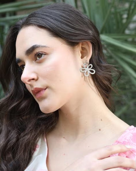 Sparkling Floral Loop Stud Earrings