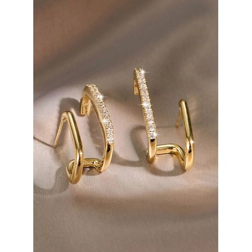 Elegant Gold Plated Crystal Cuff Earrings