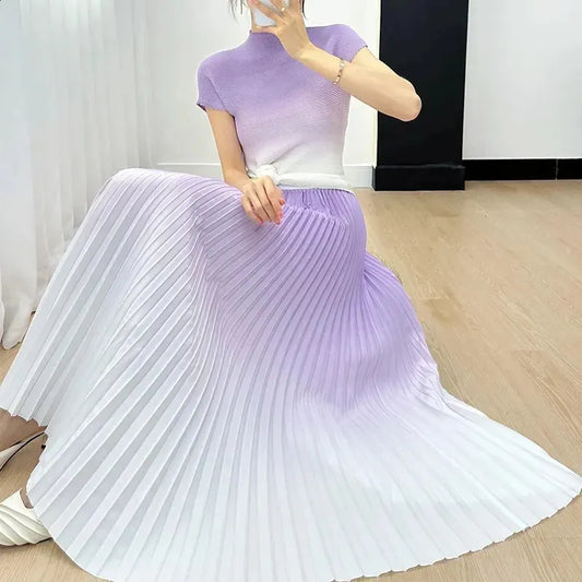 Chic Ombre Pleated One-Piece Dress