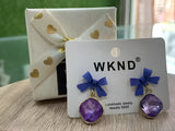 Purple Crystal Bow Charm Earrings