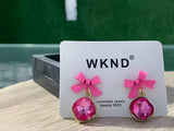 Pink Bow Sparkle Drop Earrings