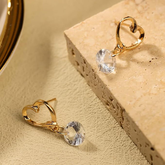 Fashion Heart Crystal Drop Earrings