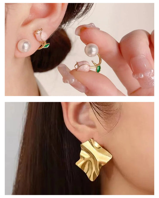 Gold Filigree Wing & Floral Pearl Climber Earrings Combo