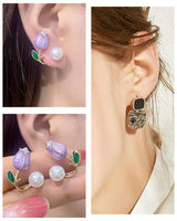 Trendy Purple Tulip & Pearl Drop Earrings Combo