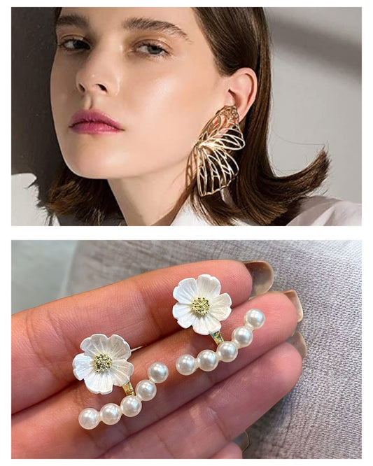 Butterfly Wing & Geometric Sparkle Earring Combo