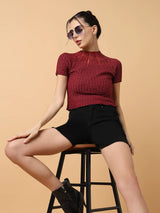 Maroon Sparkle Mock Neck Top