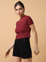 Maroon Sparkle Mock Neck Top