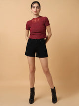 Maroon Sparkle Mock Neck Top