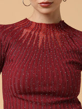 Maroon Sparkle Mock Neck Top