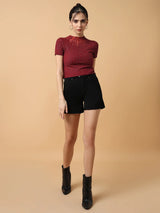 Maroon Sparkle Mock Neck Top