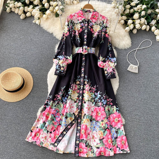 Rose Black Floral Lengthy Dress