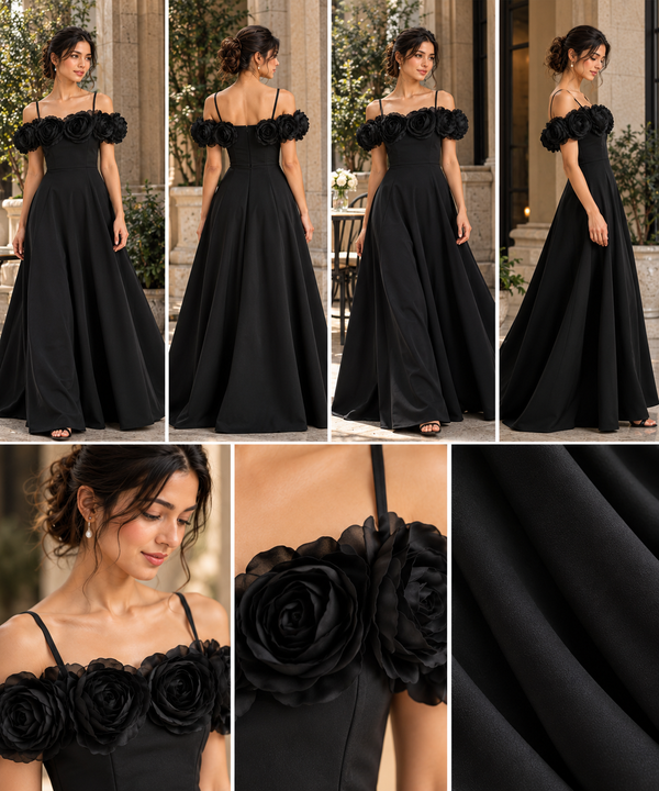 Elegent Crimson Floral Gown Dress