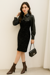 Full Sleeve Leather Shiny Party Dress