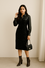Full Sleeve Leather Shiny Party Dress