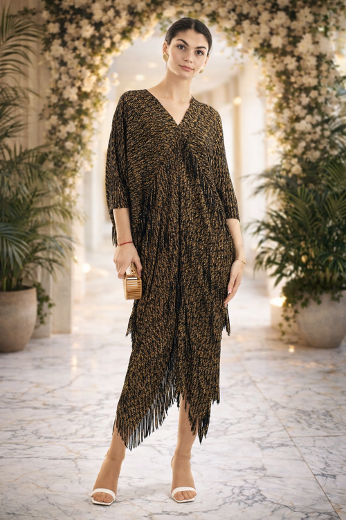 Midnight Shimmer Draped Dress