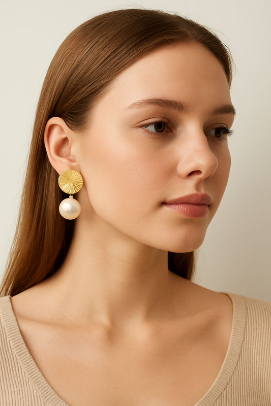 Golden Glow Pearl Drop Earrings