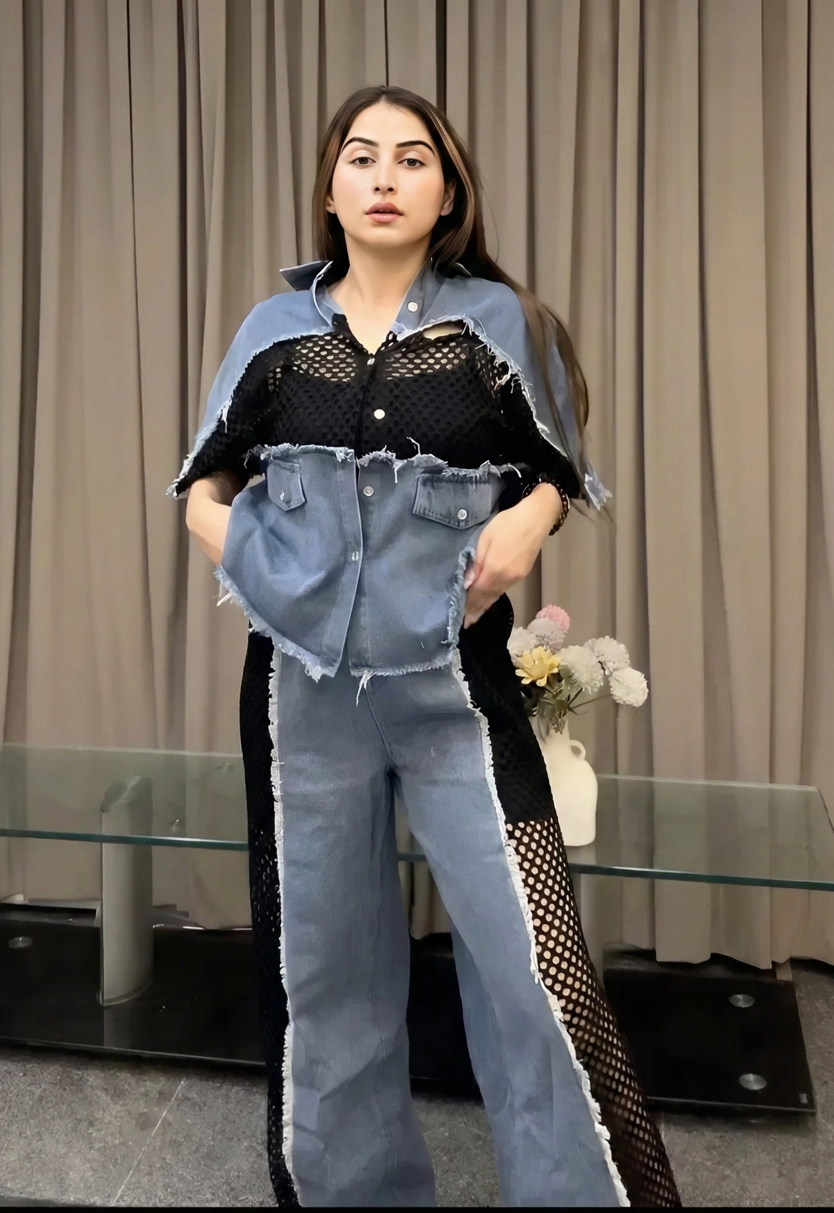 Vita Neted Denim Co-ord Set With Inner Main image