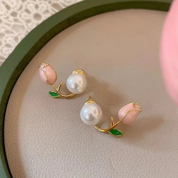 Elegant Double Pearl Arc Studs  Earrings