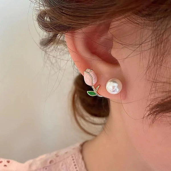 Elegant Double Pearl Arc Studs  Earrings