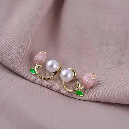 Elegant Double Pearl Arc Studs  Earrings