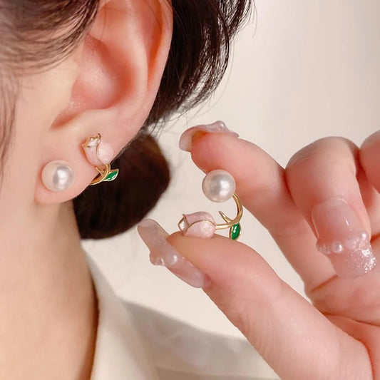 Elegant Double Pearl Arc Studs  Earrings