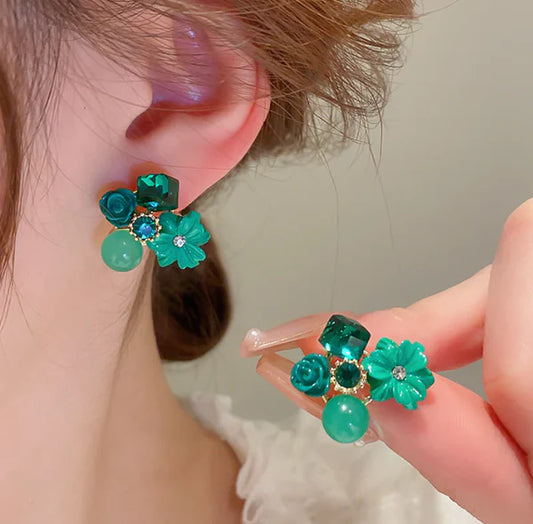Emerald Blossom Cluster Earrings