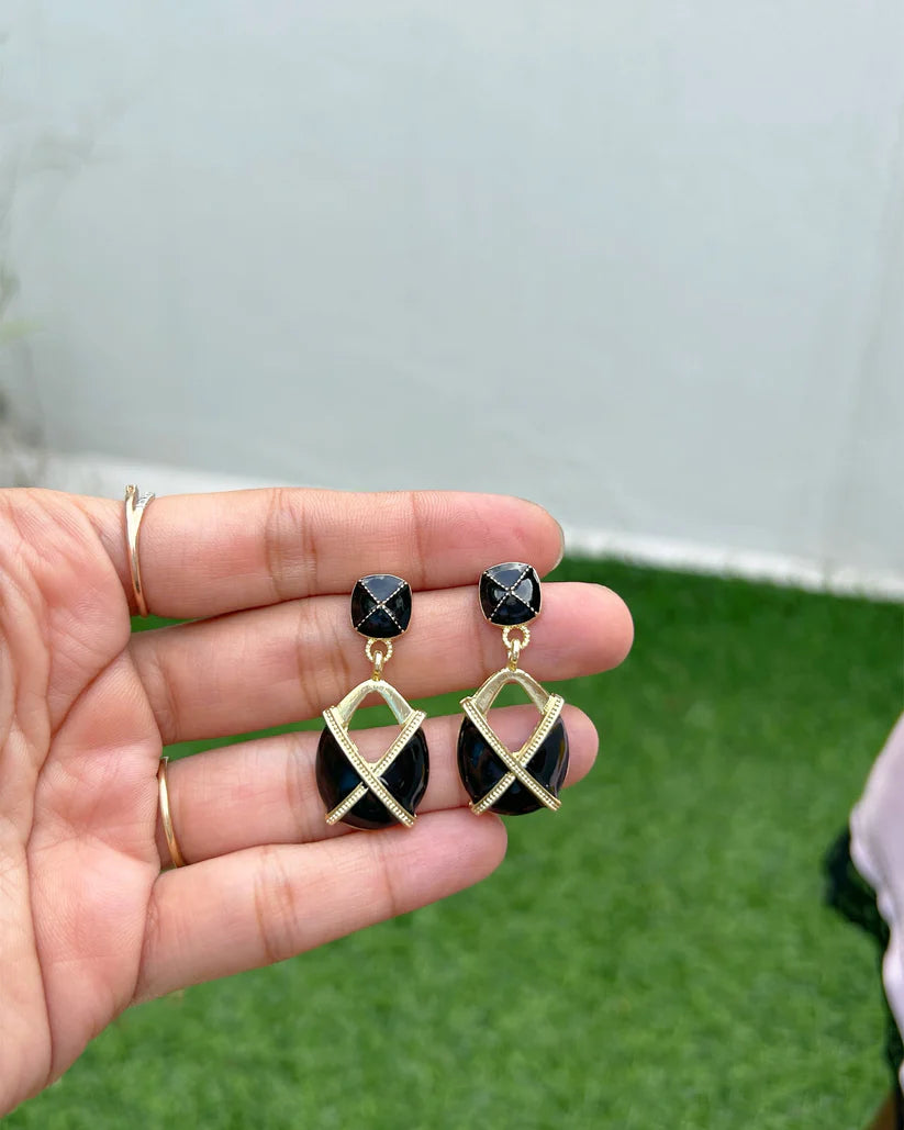 Onyx Cross Shine Earrings