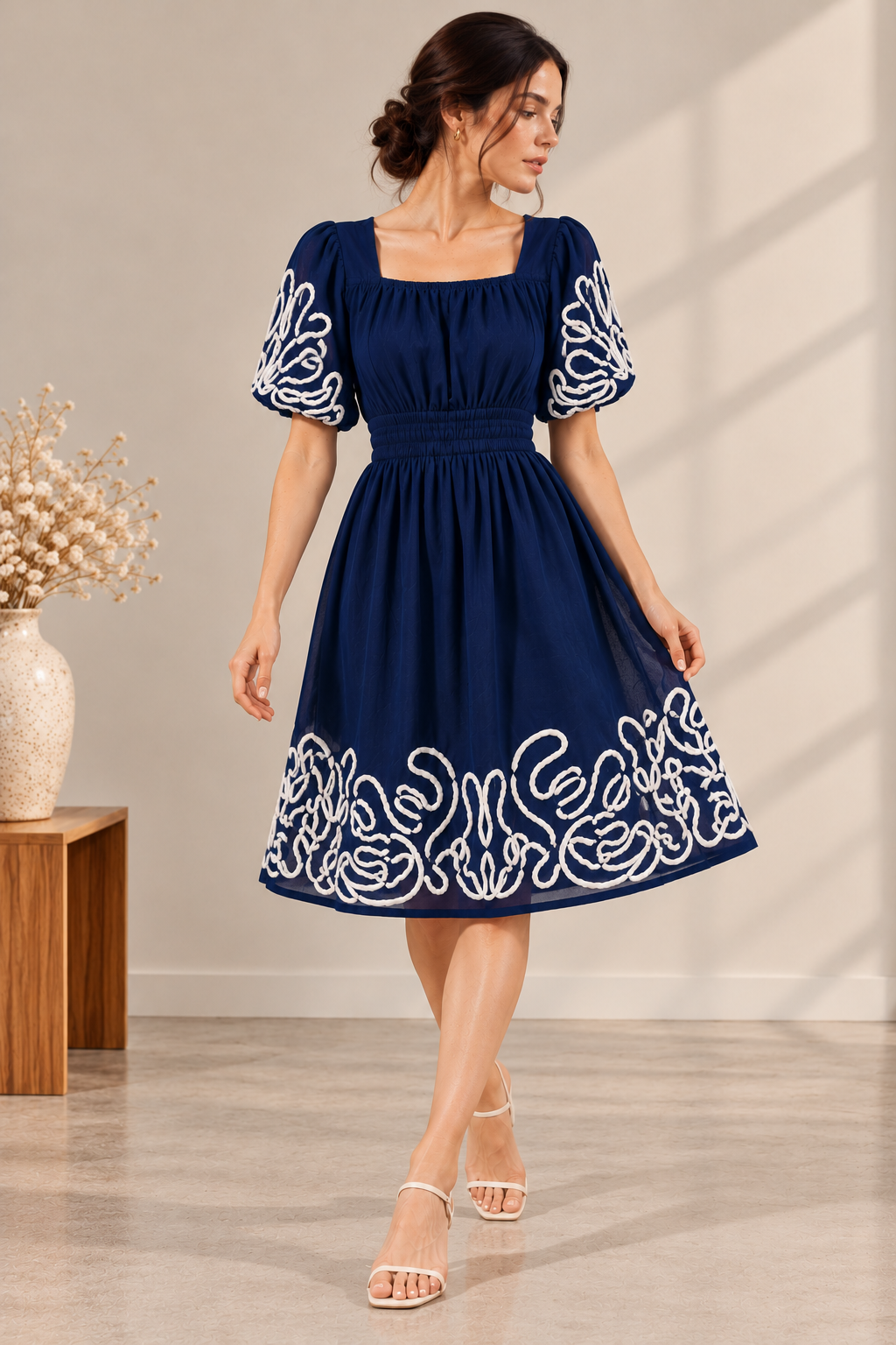 Navy Bloom Embroidered Dress Main image