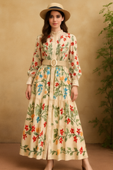 Floral Belted Max A-Line Dress
