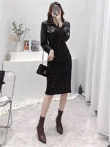 Full Sleeve Leather Shiny Party Dress