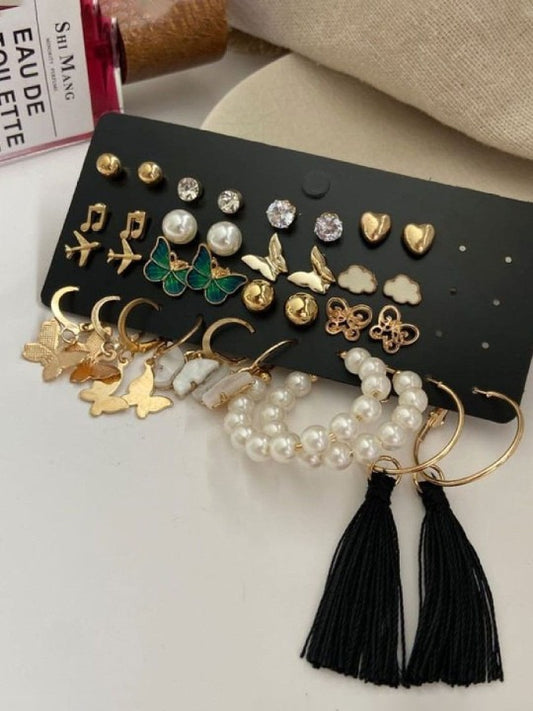 Golden Charm Multi Earrings Set