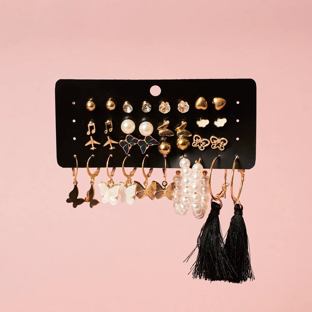 Golden Charm Multi Earrings Set
