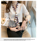Pearl Scarf Tie Blouse