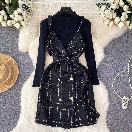 Modern Plaid Belted Dress