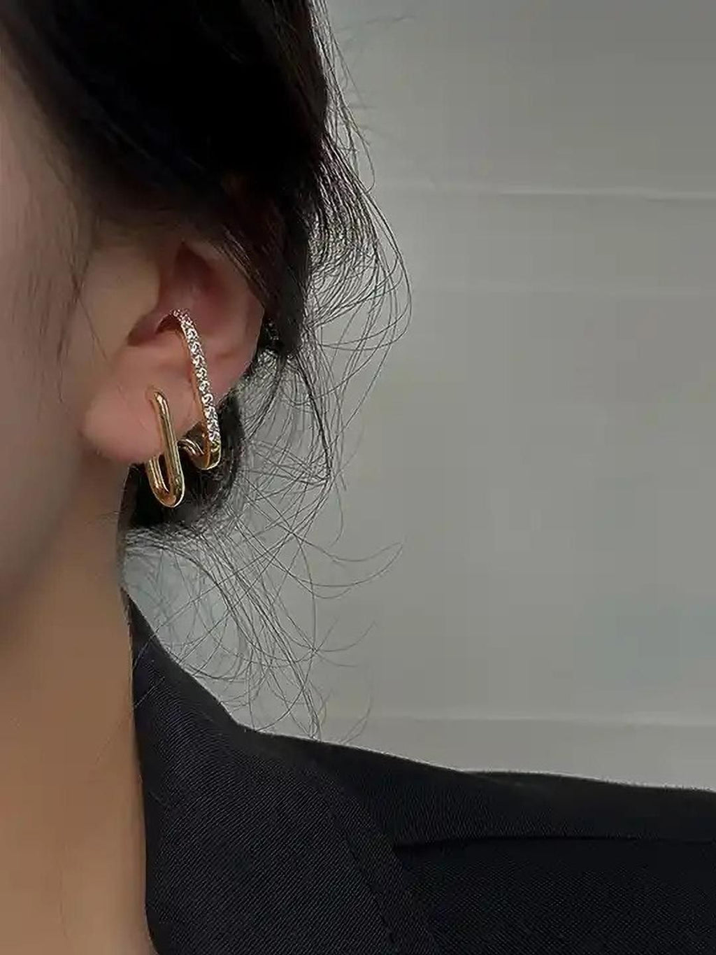 Elegant Gold Plated Crystal Cuff Earrings