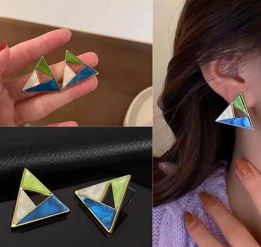 Geometric Enamel Triangle Earrings