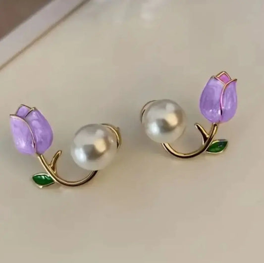 Violet Petal Pearl Earrings