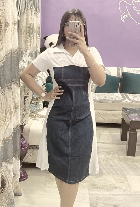 Contrast Denim Midi Dress