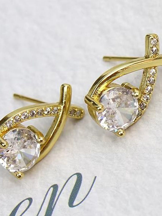 Gold Tone Halo Crystal Earrings