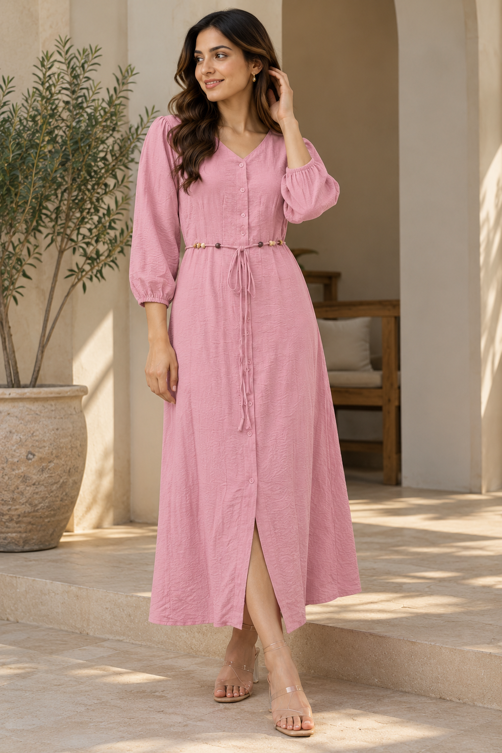 Rosé Charm Button-Down Maxi Dress Main image